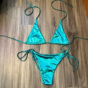 Emerald Green Satin Bikini Set
